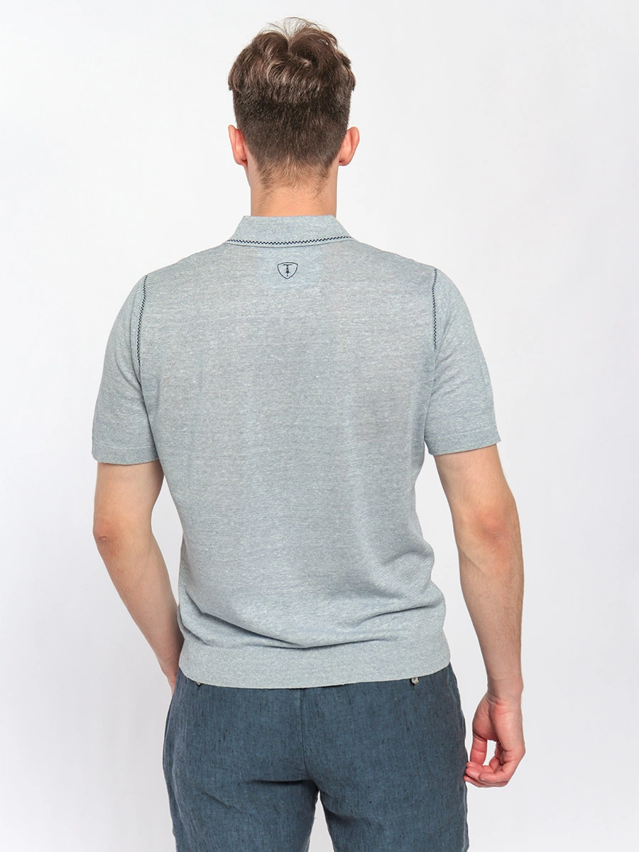 Голубое поло из хлопка и льна